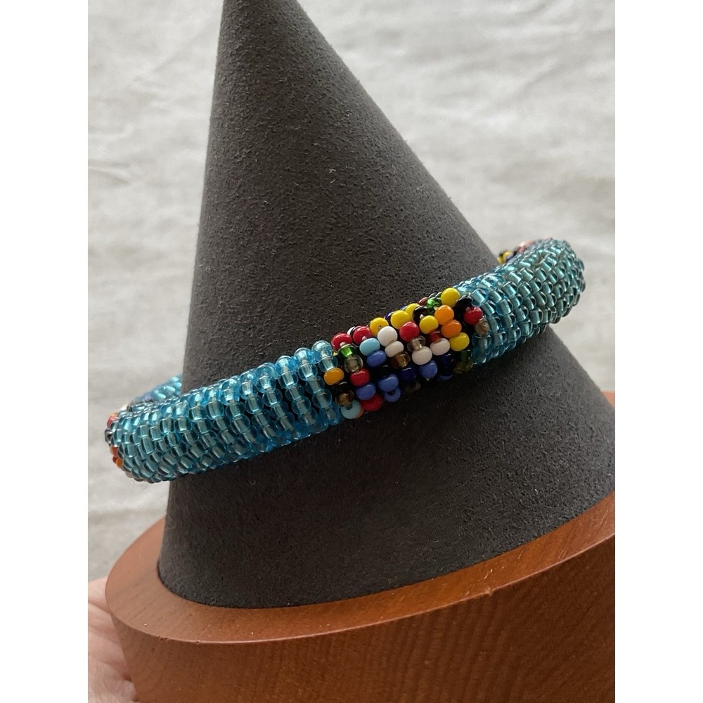 Vintage handmade Maasai beaded bracelet Blue Seed Beads Estate Jewelry